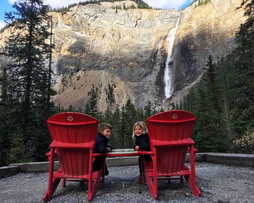 Canada Takakkaw Falls Red Chairs
