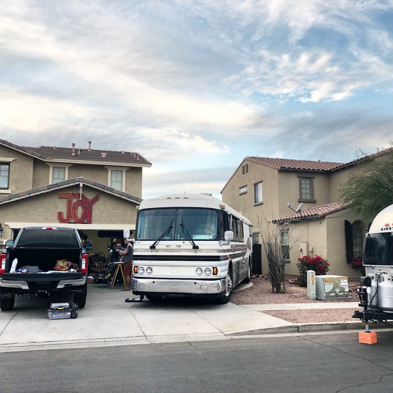 Airstream parked at friends house