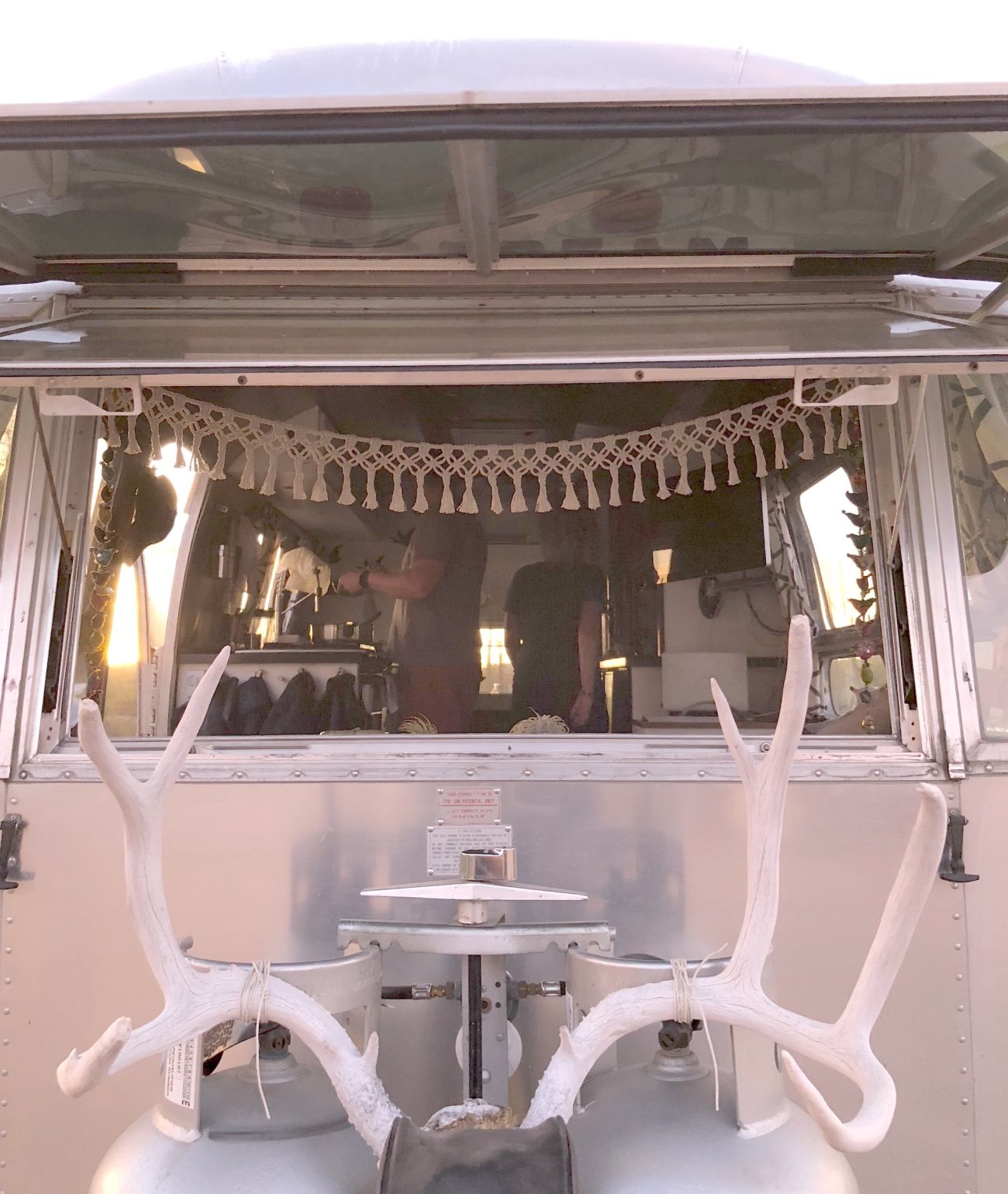 Deer skull attached to Airstream