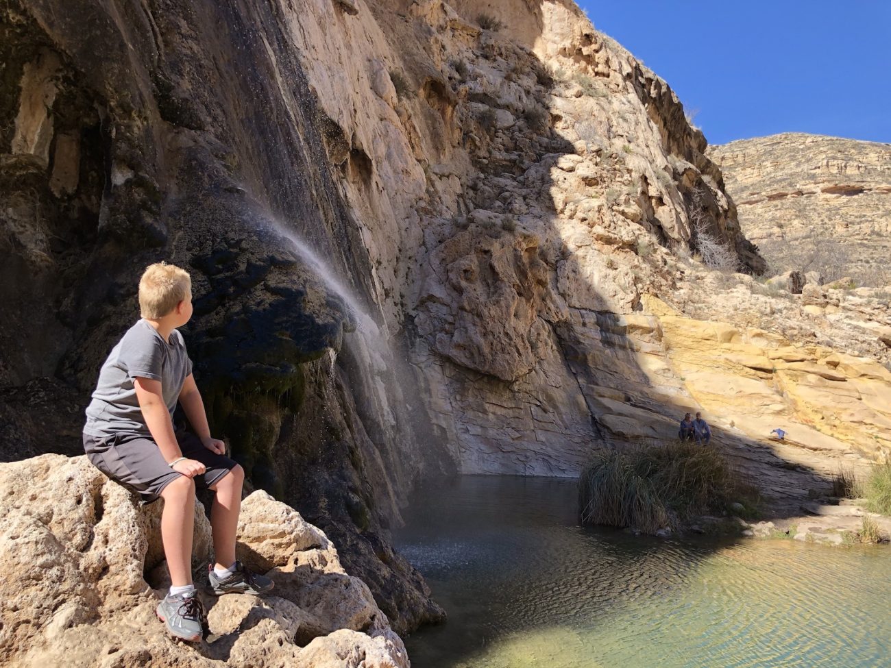 Jett looking at waterfall