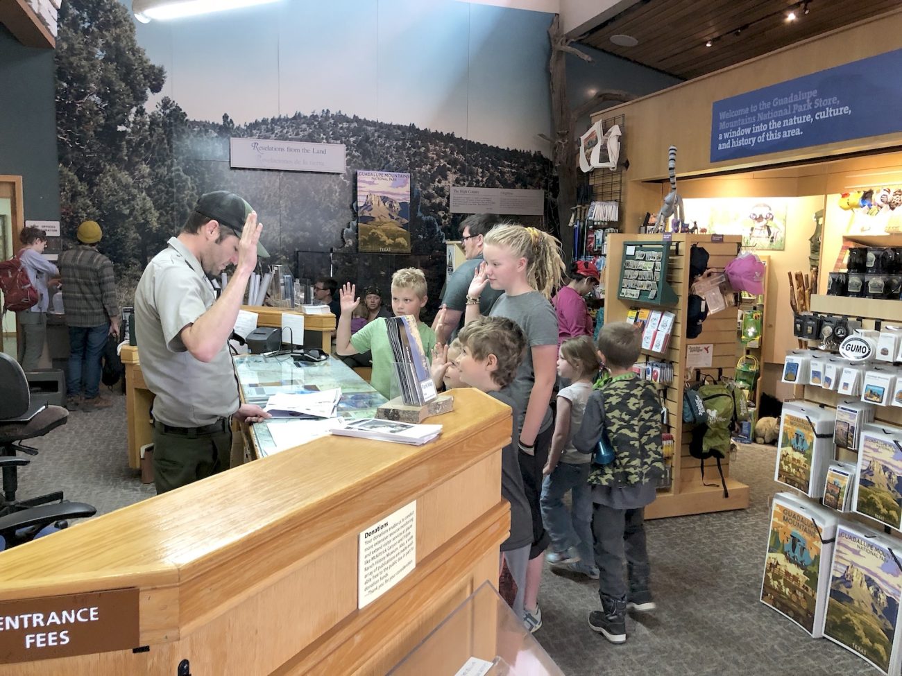 Kids getting JR. ranger badges at Guadalupe