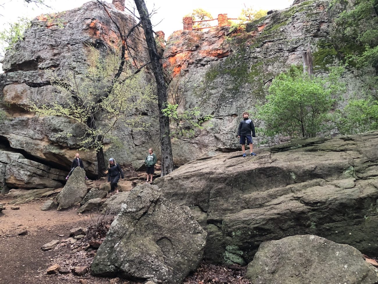 Kids at at rock climbing area at Lake Mineral Wells