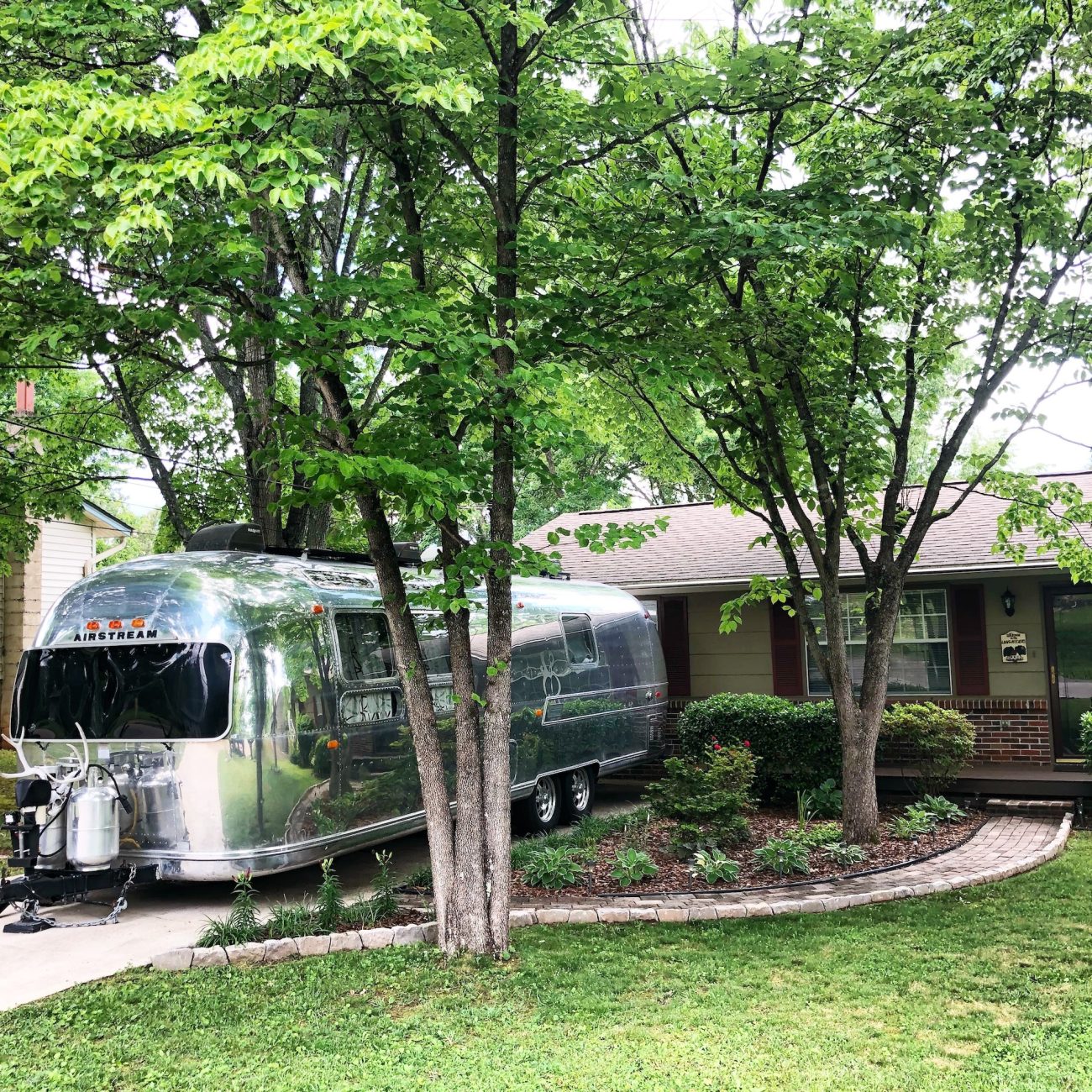 Airstream parked at Jonathan's family's house