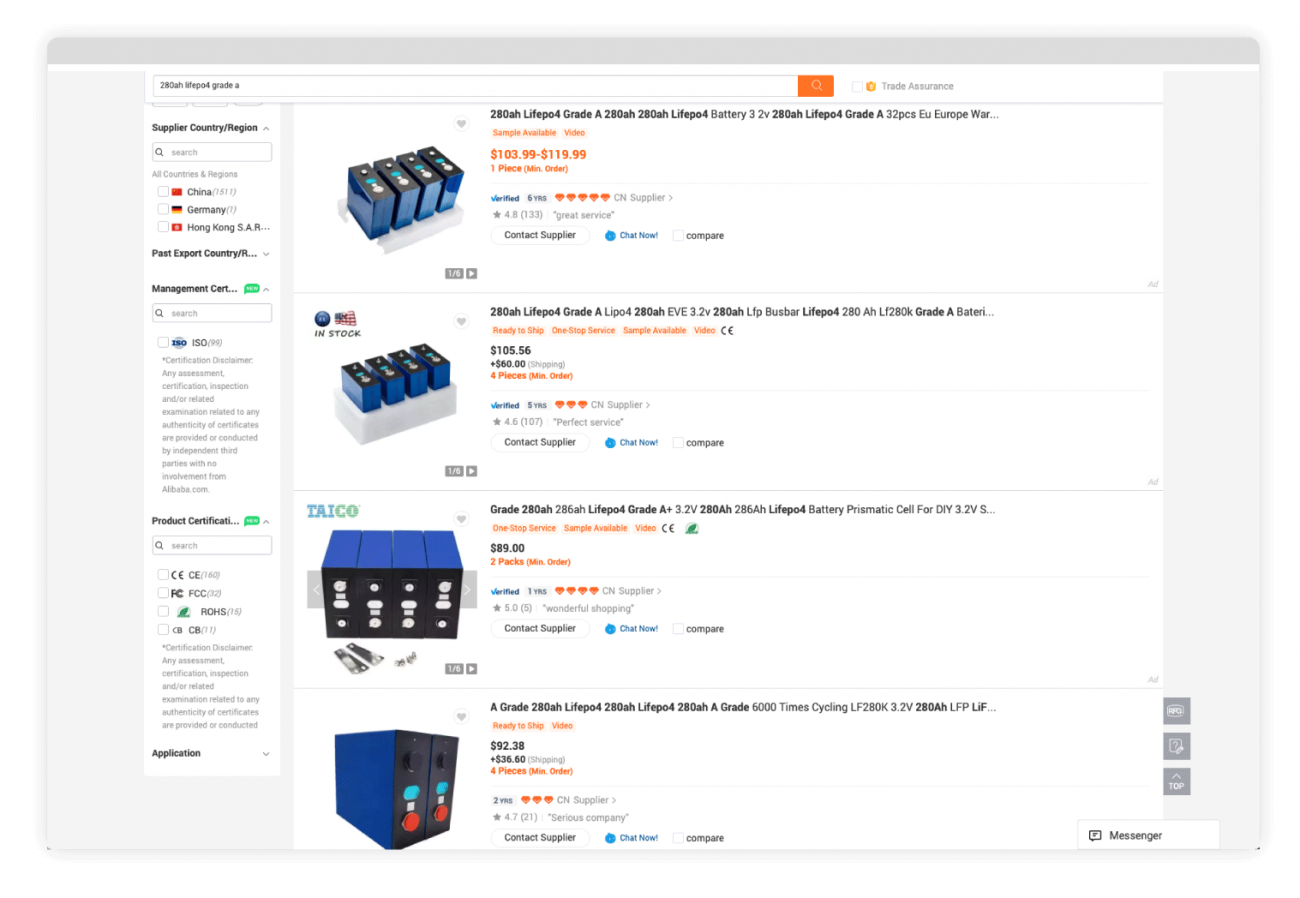 Alibaba Lithium Battery Results