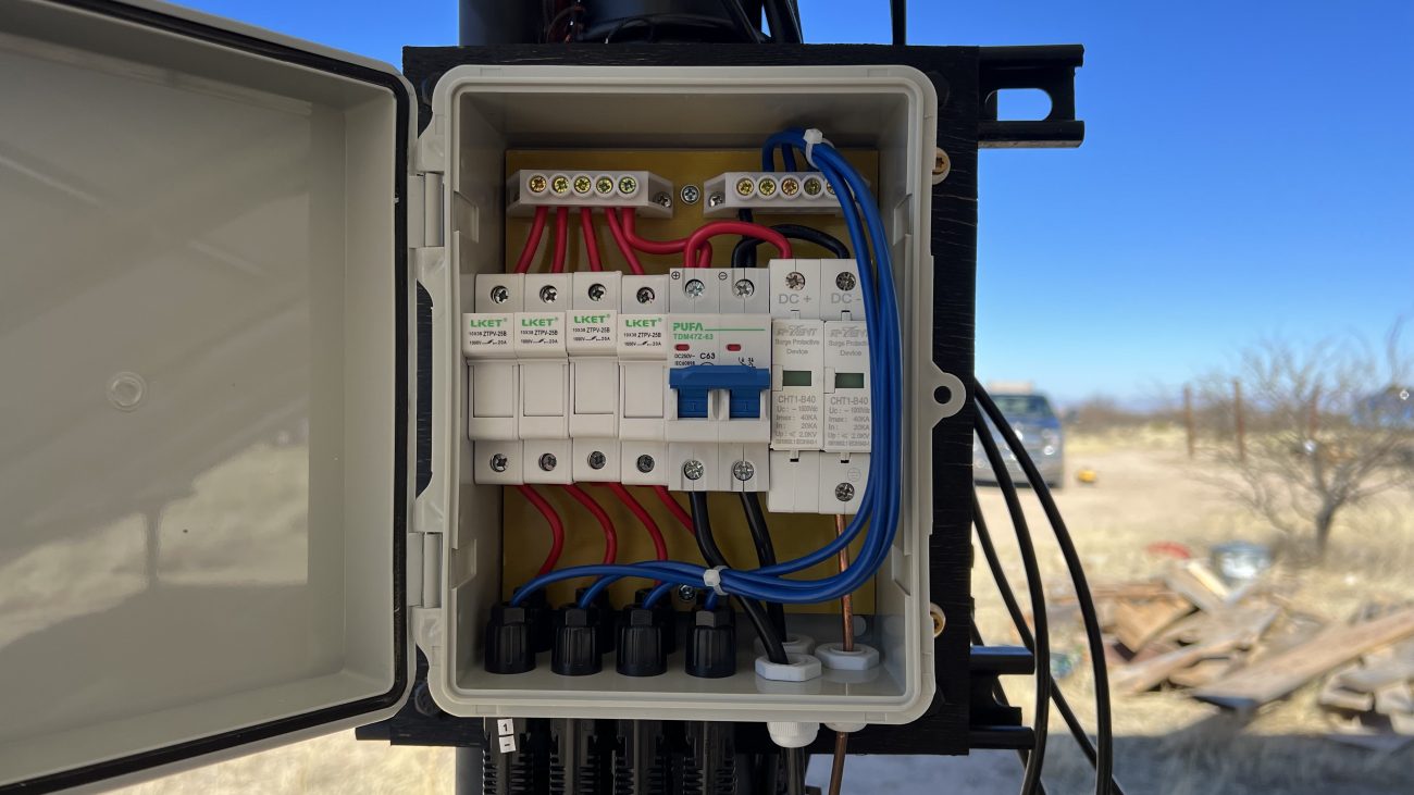 Solar Combiner Box Inside - Breakers & Lightning Arrestor