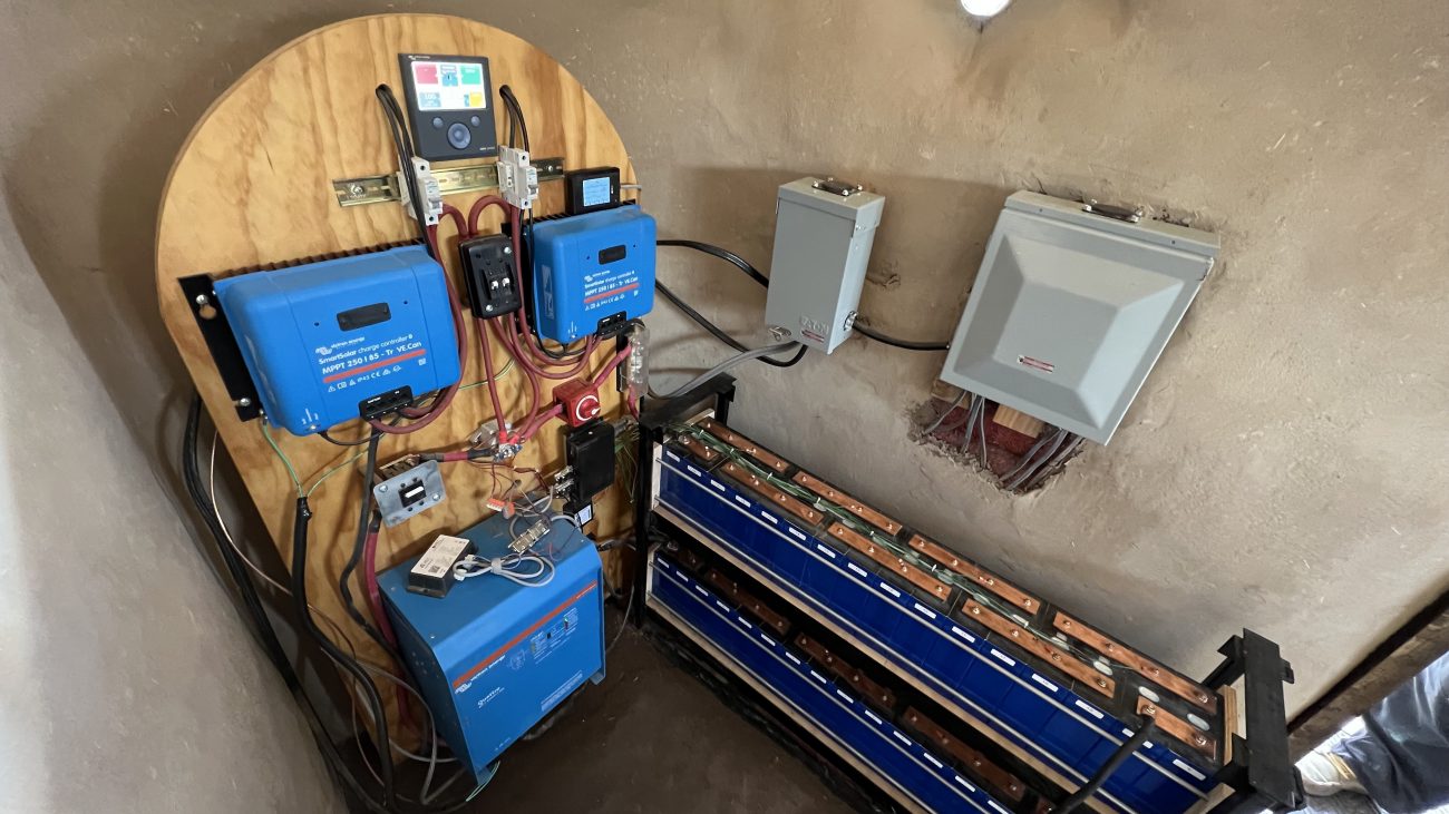 Tiny Shiny Home Solar Shed Power Corner - Solar Charge Controllers, Inverter, BMS, Lithium Battery Bank