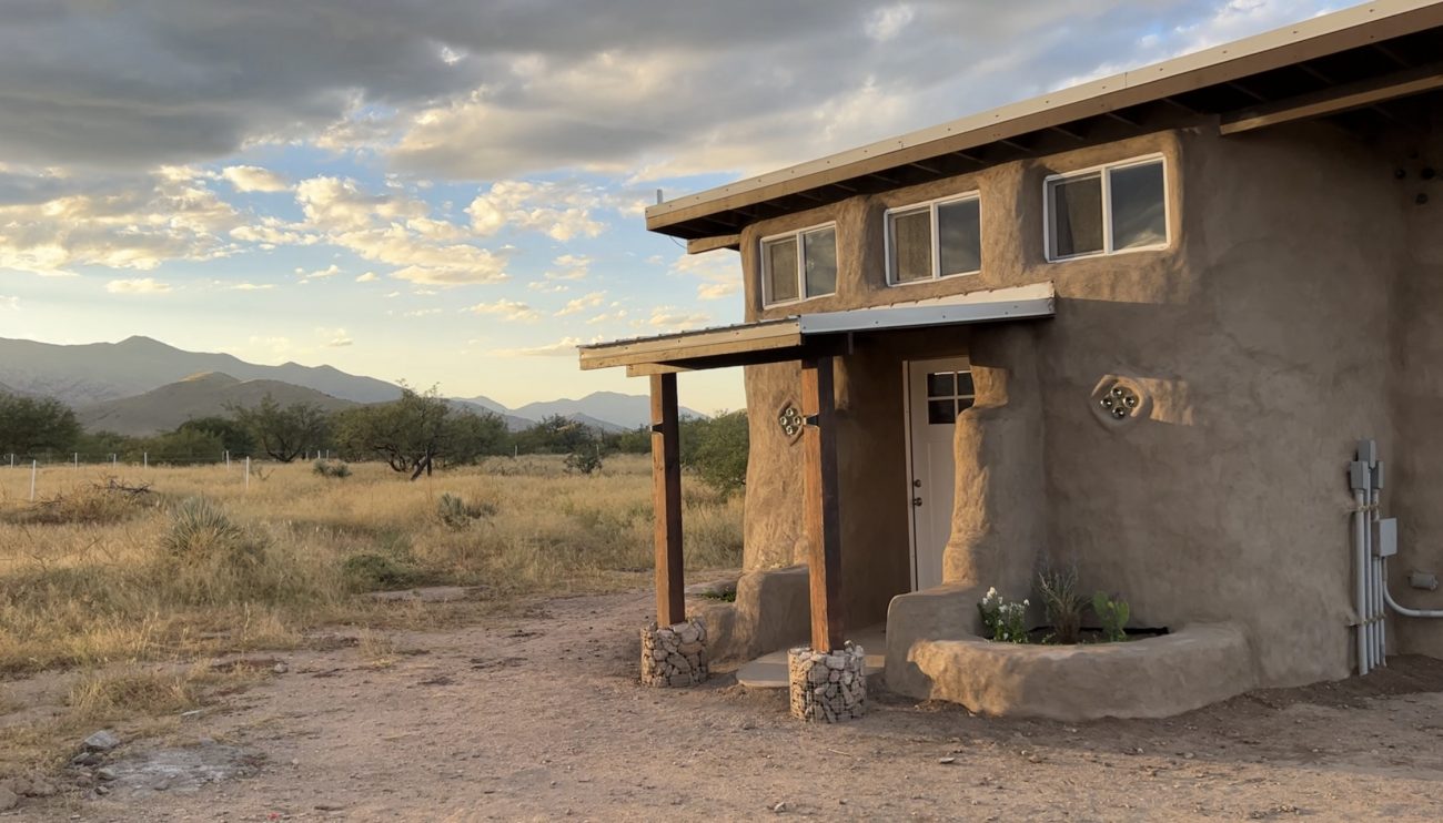 Solar Shed Exterior at Sunset