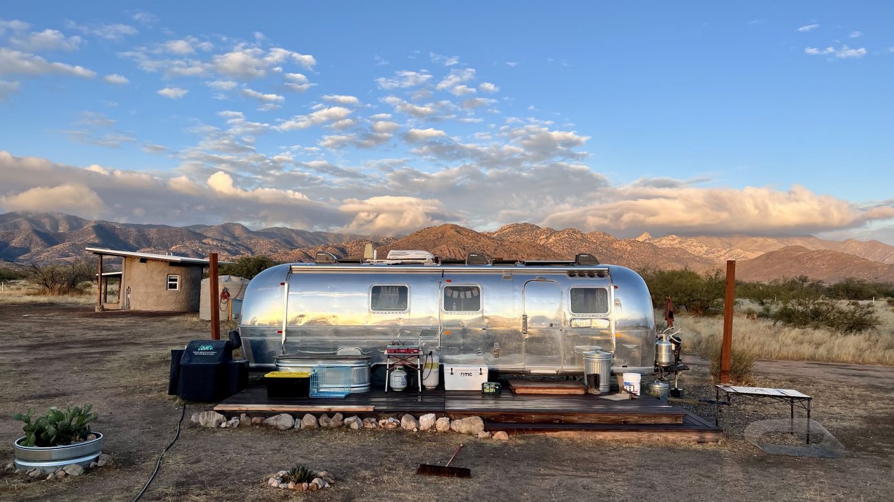 Airstream morning clouds mountain