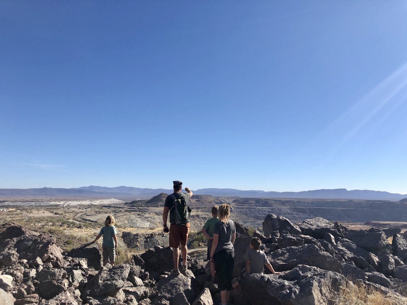 Jon and kids at top of mine overlooking the Ajo valley.