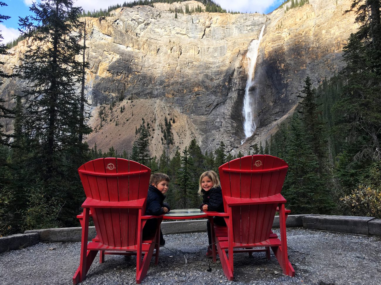 Canada Takakkaw Falls Red Chairs