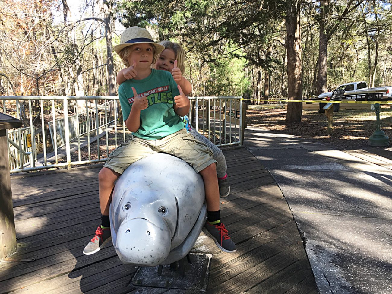 Jax and Ada on a Manatee