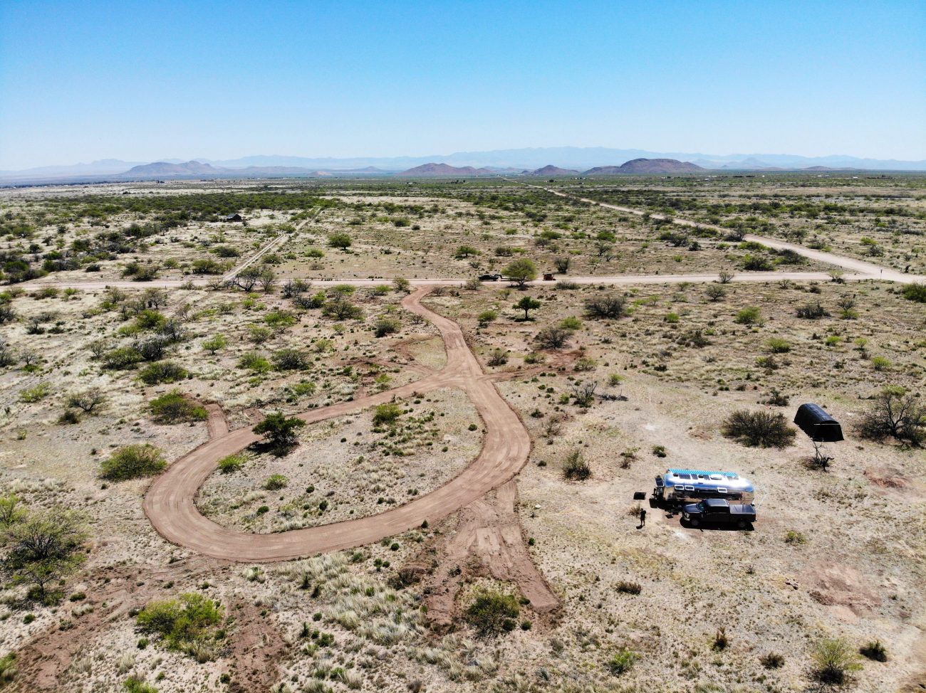 Ariel view of driveway on off-grid property