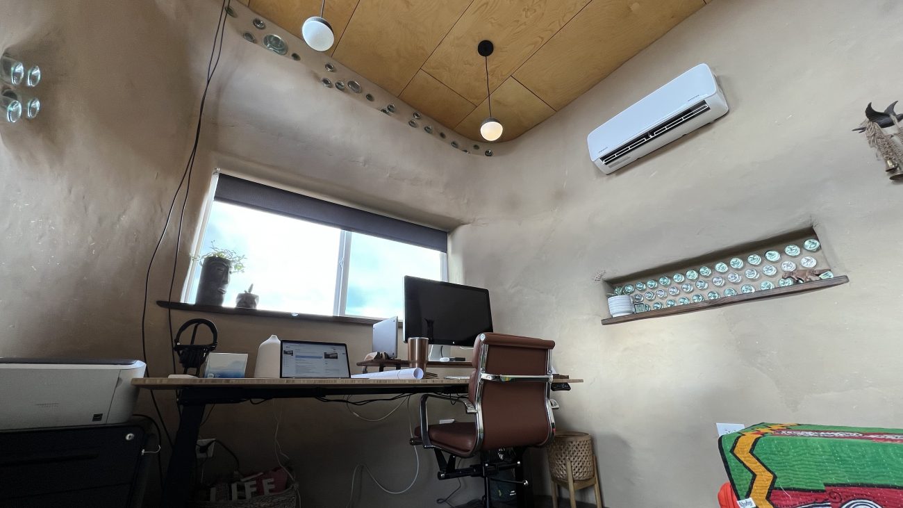 Earthbag office adjustable standing desk