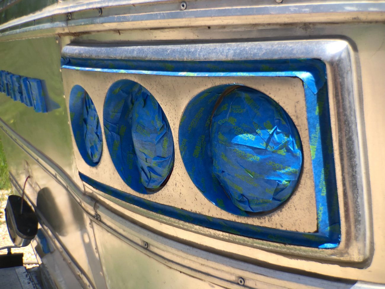 Airstream Tail Lights Taped Off